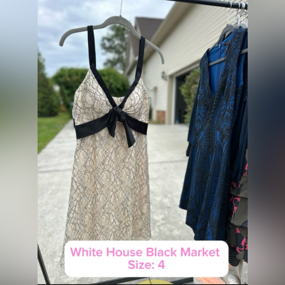 White House Black Market Black and Cream Lace Dress